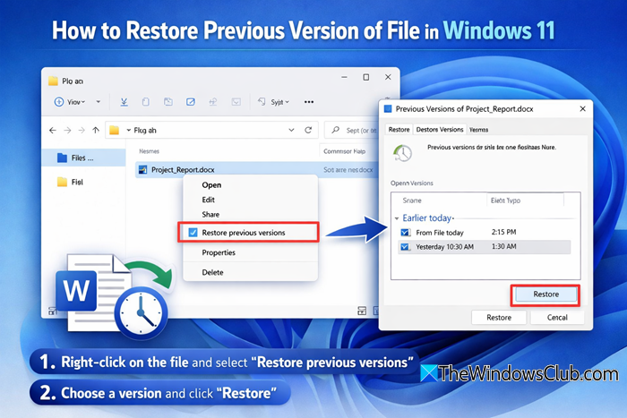 restore Previous Version of File in Windows