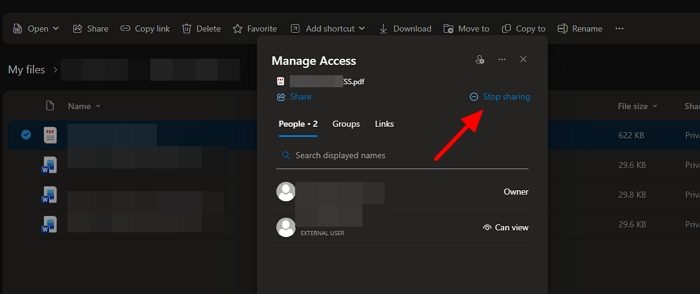 Interrompi la condivisione con utenti esterni su OneDrive