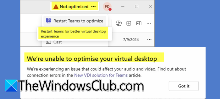 We are unable to optimize your virtual desktop experience in Teams