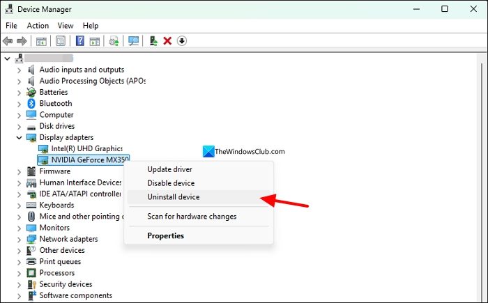 uninstall a driver on Windows PC