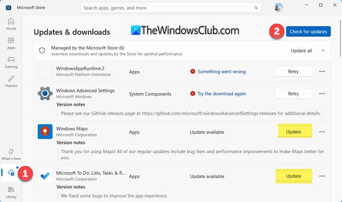 update Microsoft Store apps manually
