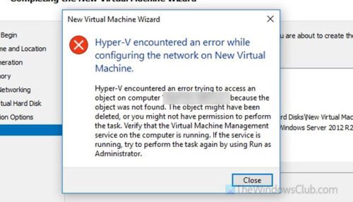 Hyper-V encountered an error while configuring the network
