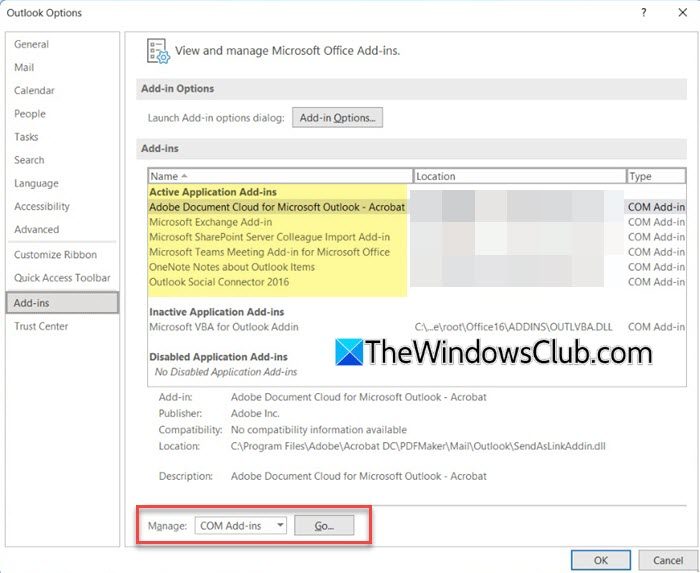 Manage COM Addins Outlook Manage COM Addins Outlook