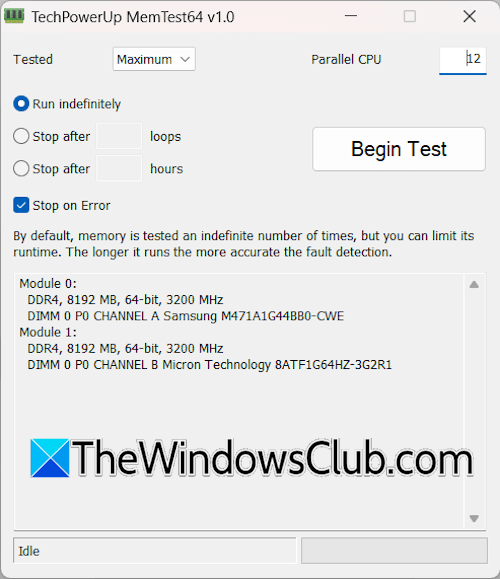 MemTest64 interface