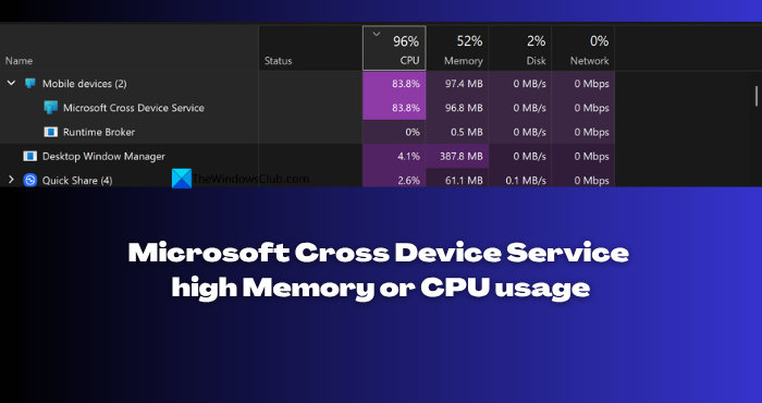 Microsoft Cross Device Service high Memory or CPU usage