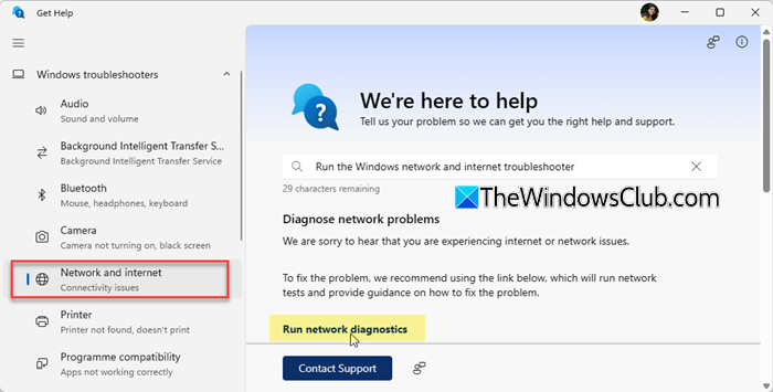 Network and Internet Troubleshooter Network and Internet Troubleshooter