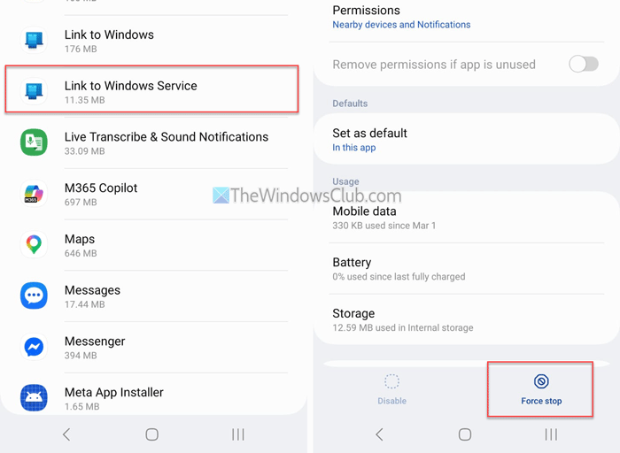 Phone Link not receiving messages or showing sent messages