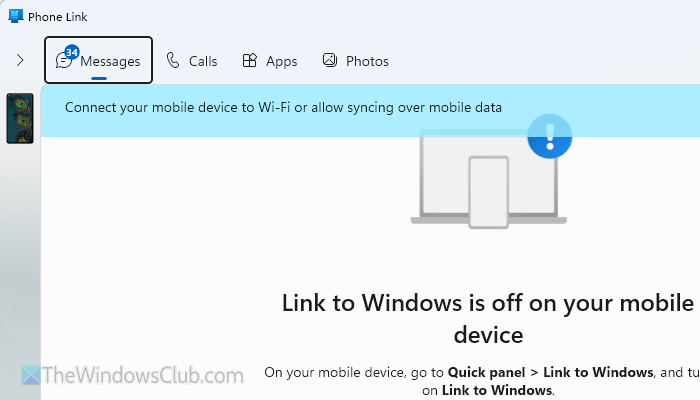 Phone Link not receiving messages or showing sent messages