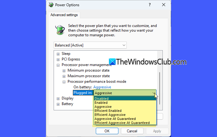 Processor Performance Boost Mode options