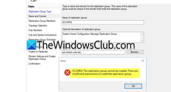 The replication group cannot be created. The replication group cannot be created.