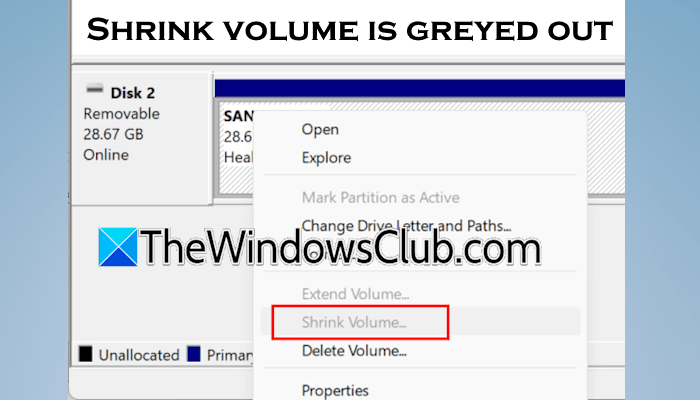 Shrink volume is greyed out Shrink volume is greyed out