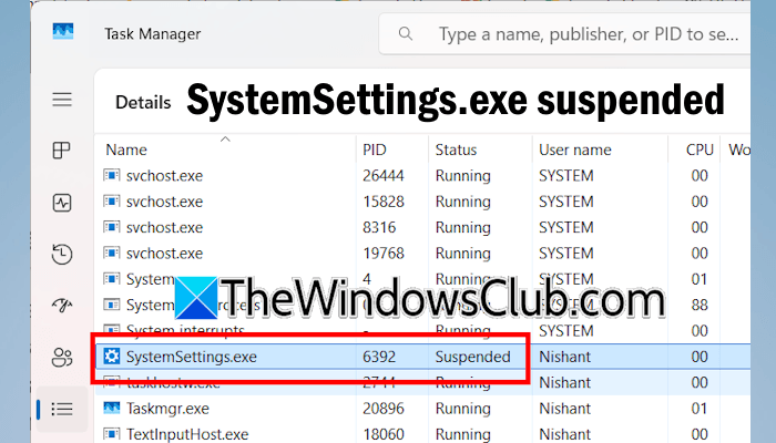 SystemSettings.exe suspended SystemSettings.exe suspended