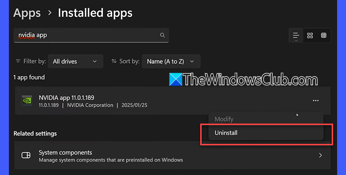 Uninstall NVIDIA app Uninstall NVIDIA app