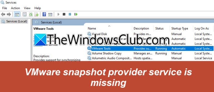 VMware snapshot provider service missing