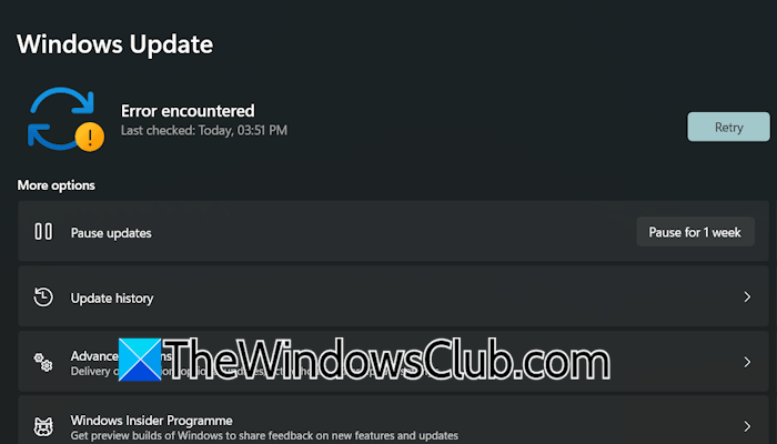 Windows Update Error encountered
