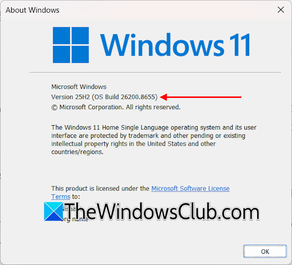 Windows build 26200.8655 Windows build 26200.8655