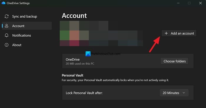 add an account on OneDrive