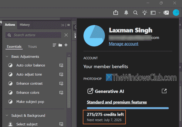 check account generative credits photoshop check account generative credits photoshop