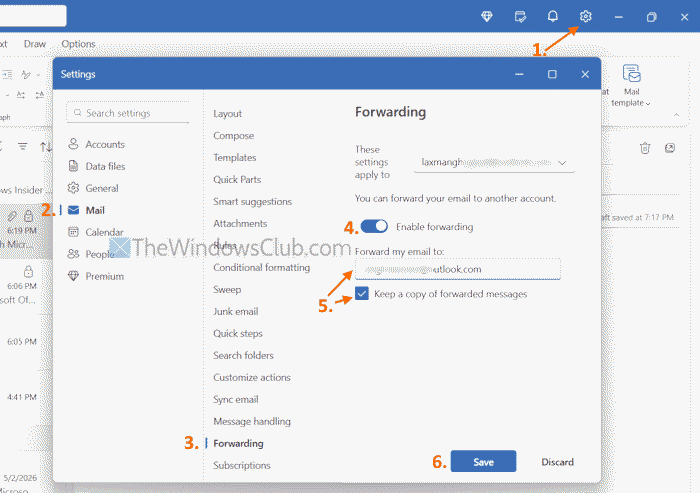 enable automatic email forwarding outlook