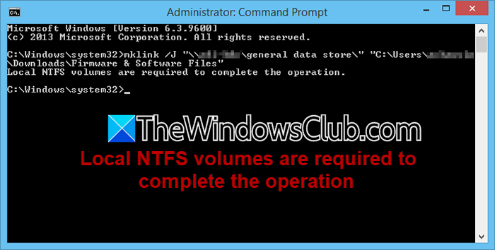 Local NTFS volumes are required to complete the operation