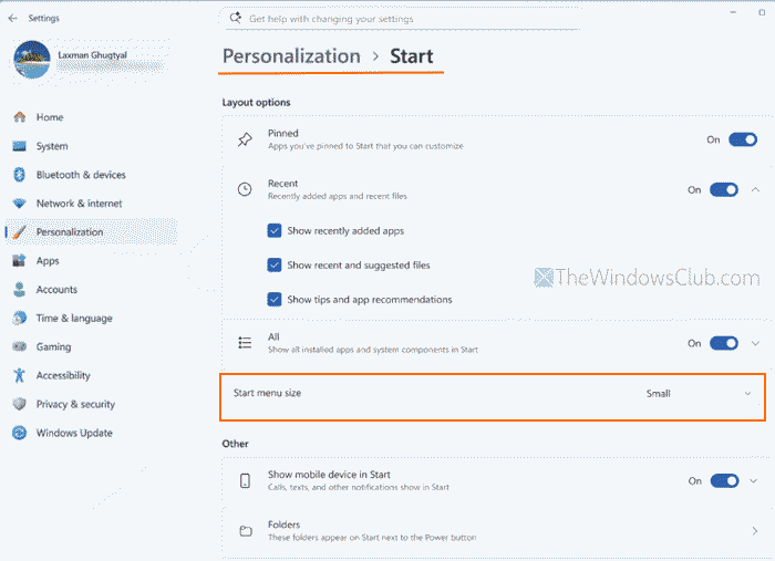 How to resize the Start Menu in Windows 11