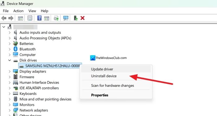 unistall a device on device manager