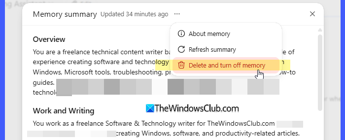 Delete and turn off memory