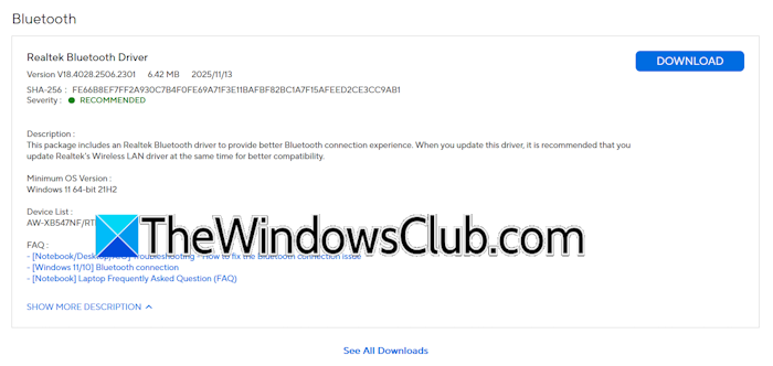 Download the Bluetooth driver