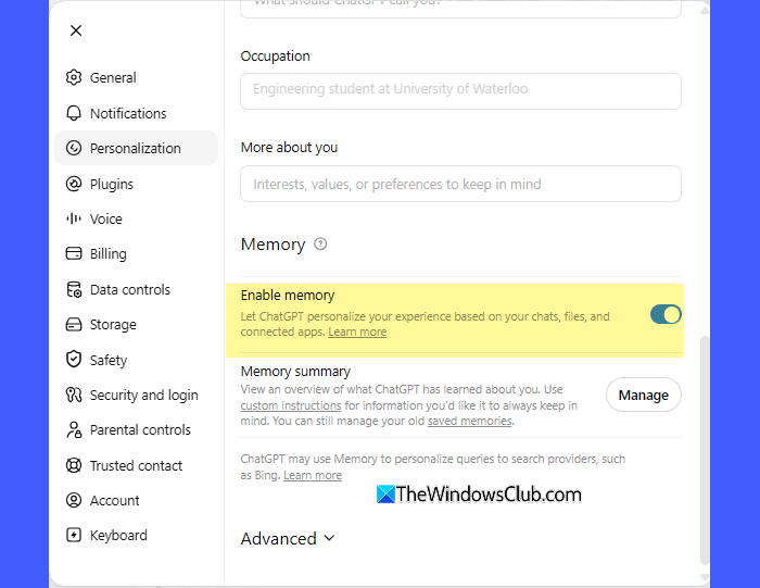 Enable memory
