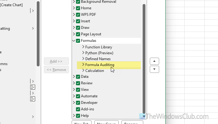 Formula Auditing in Excel not seen or working