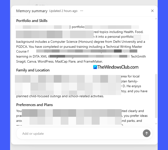 Memory summary