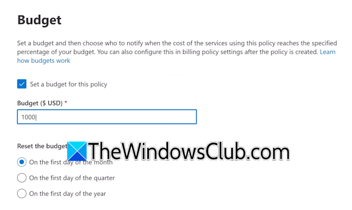 Set a budget policy