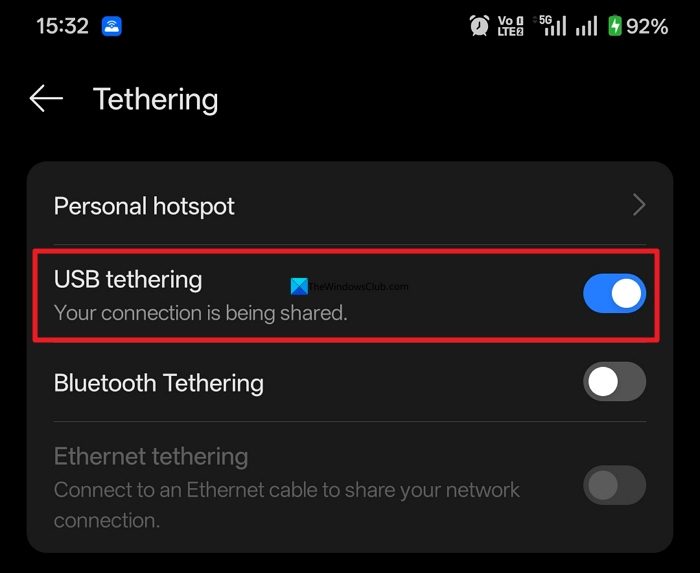 USB Tethering to share internet