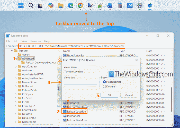 change taskbar position registry editor change taskbar position registry editor