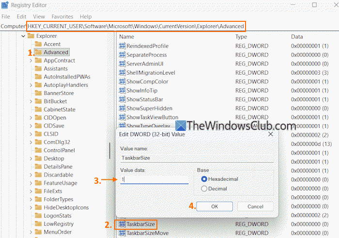 change taskbar size registry editor change taskbar size registry editor