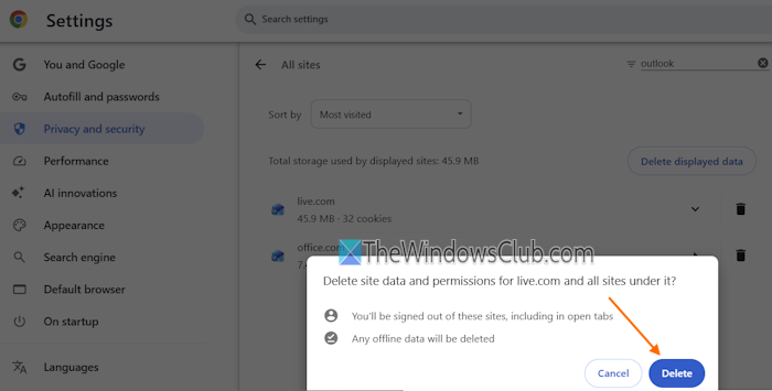 clear outlook data and permissions clear outlook data and permissions