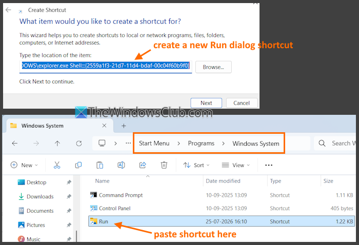 create new run dialog shortcut