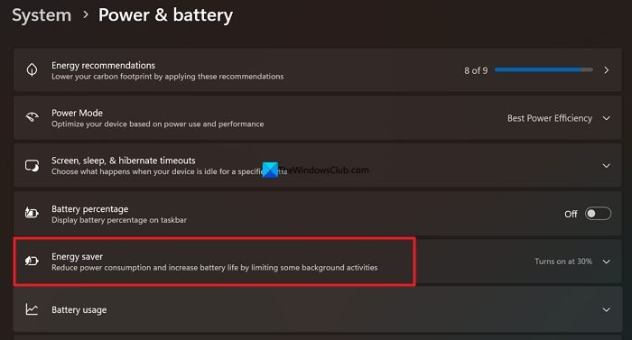 energy saver windows 11
