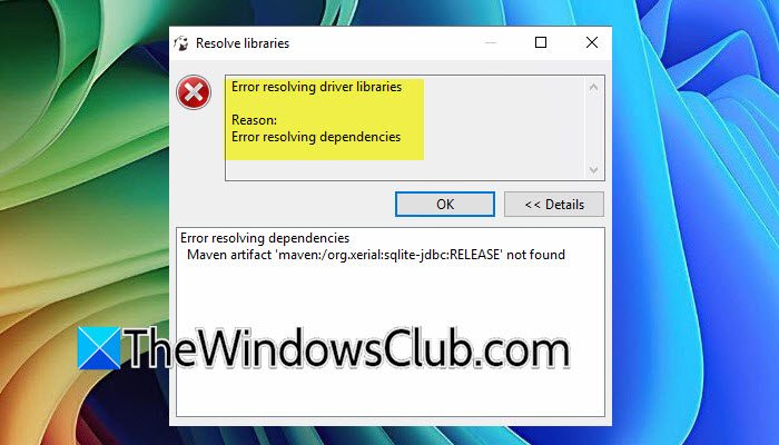 Error resolving driver libraries in DBeaver
