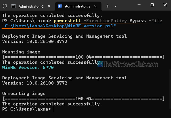 find winre version powershell script