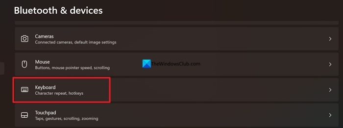 keyboard settings on Windows 11