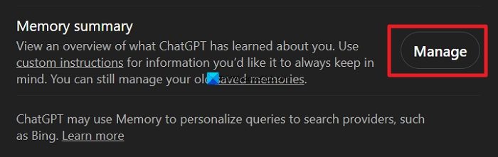 memory summary on ChatGPT