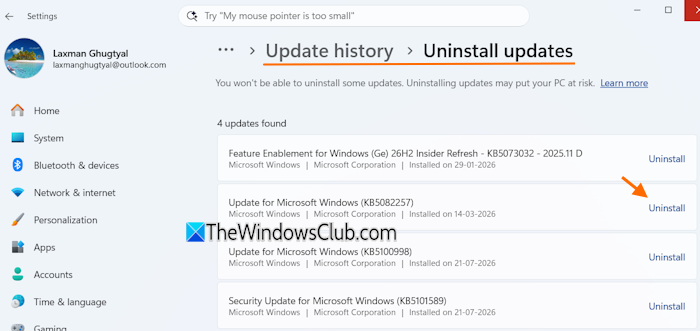 uninstall windows updates