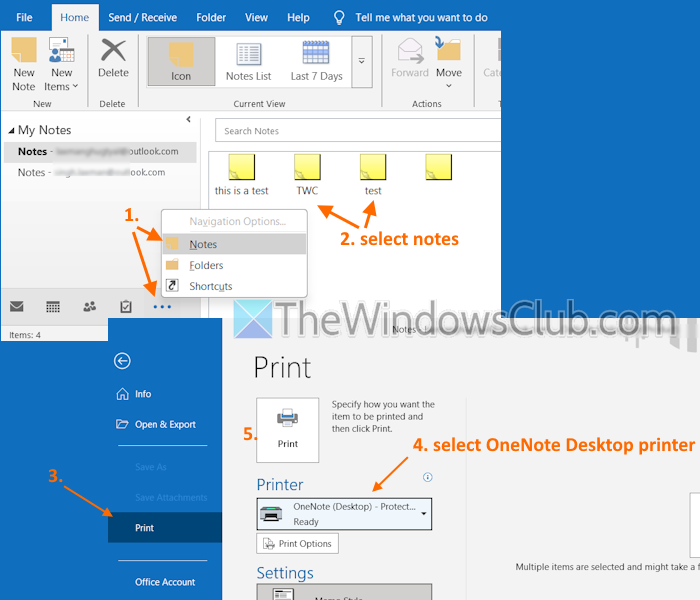 use onenote desktop printer option