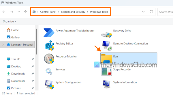 use windows tools for run dialog