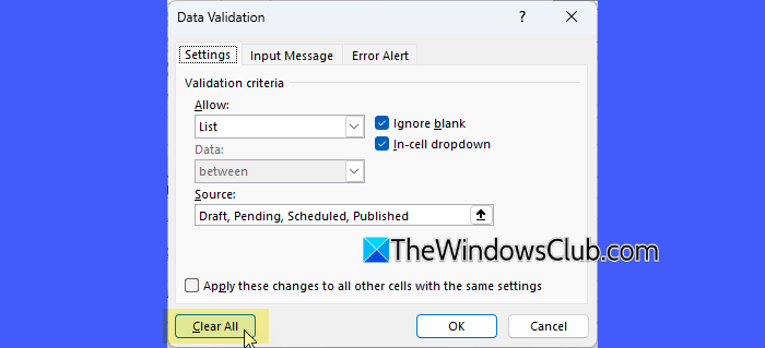 Clear Data Validation Clear Data Validation
