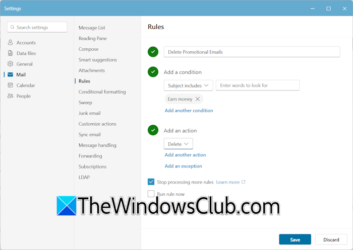 Create rules in New Outlook app