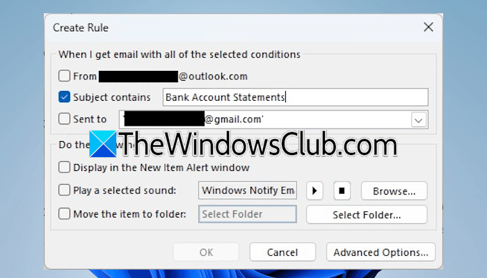 Define a rule in Outlook