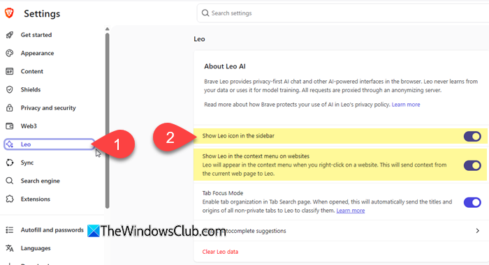 Enable Leo AI in the sidebar Enable Leo AI in the sidebar