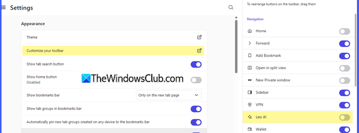 Enable Leo AI in the toolbar Enable Leo AI in the toolbar